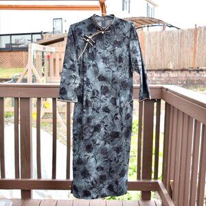Gray Flora Qipao Midi Stretchy Dress - Chinese Traditional Cheongsam
